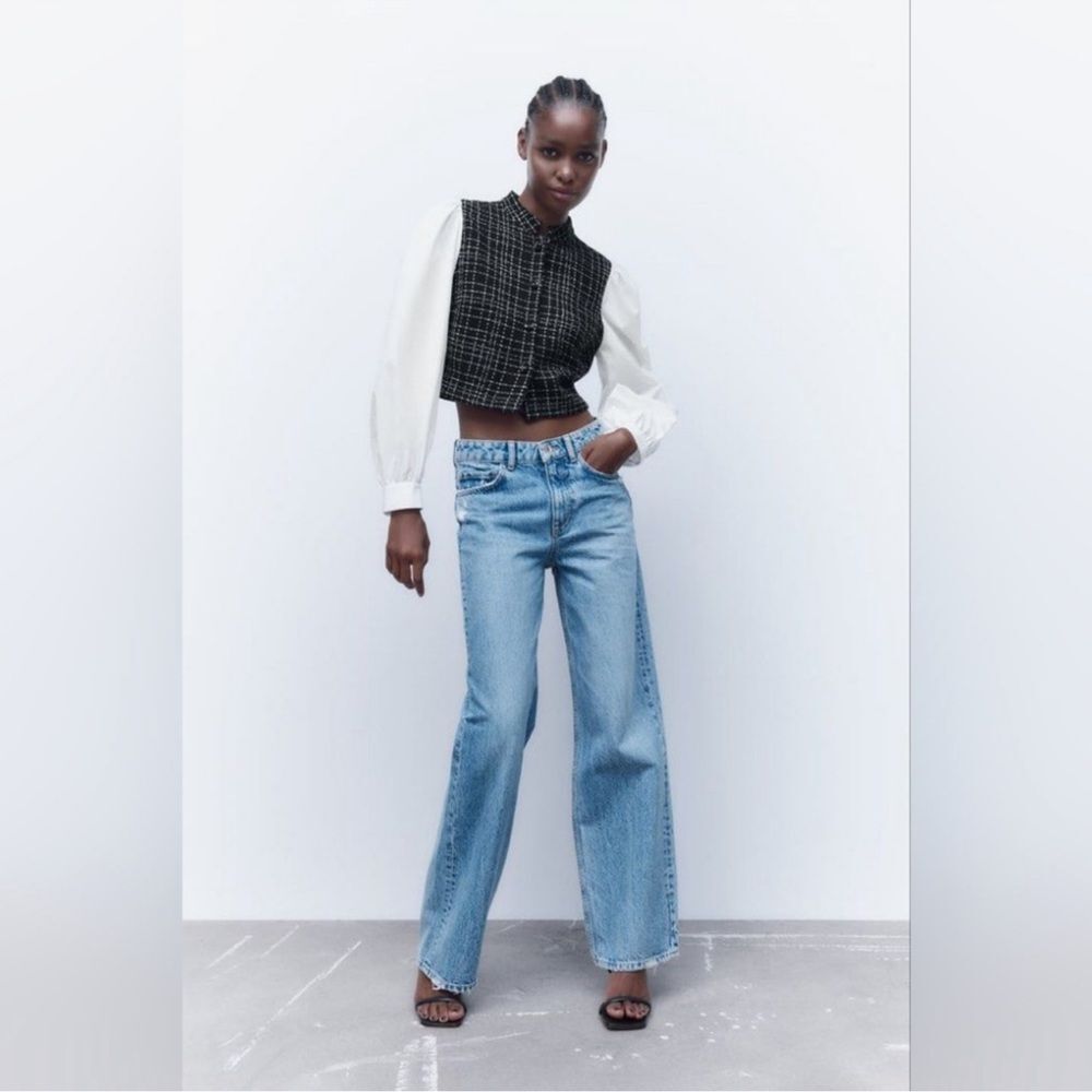 ZARA CONTRAST TEXTURE CHECK SHIRT -NWT SIZE M